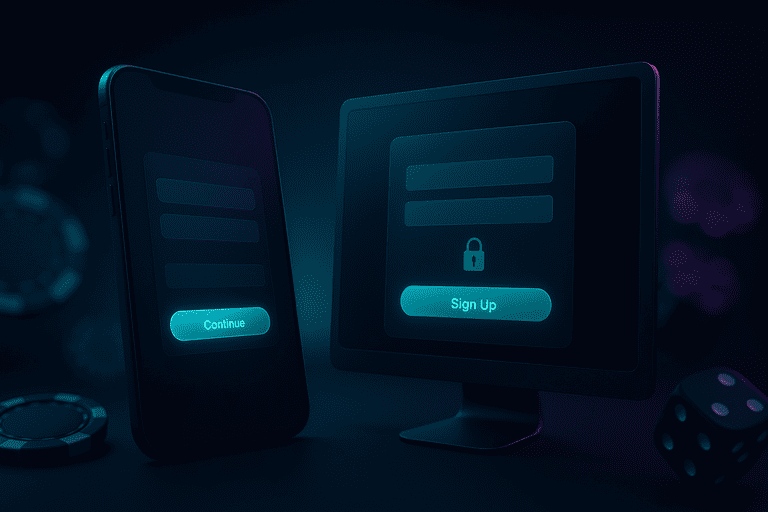 Écran d’inscription avec champs e‑mail/téléphone et mot de passe