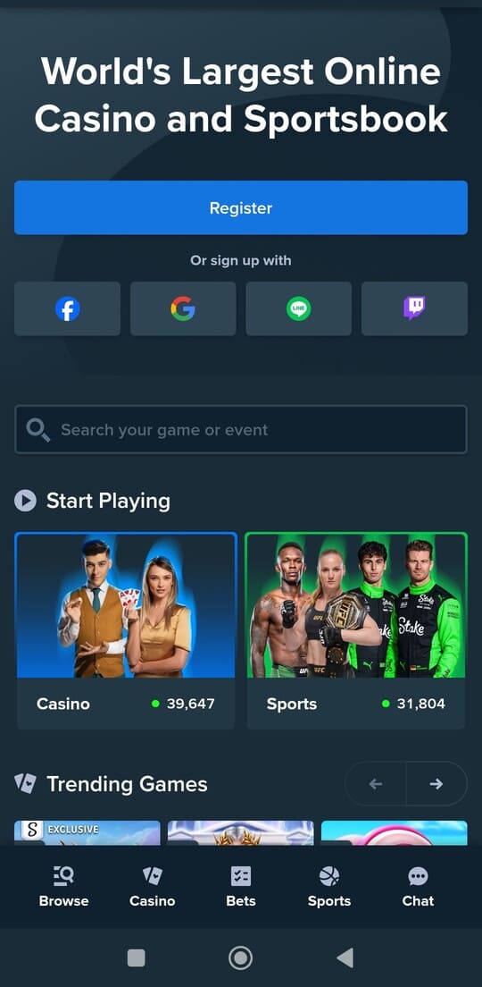 Application Nomini Casino : écran d’accueil avec connexion et promo
